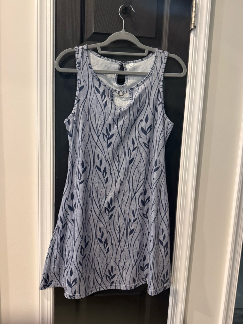 Sleeveless Navy Leaf-Print Mini Dress